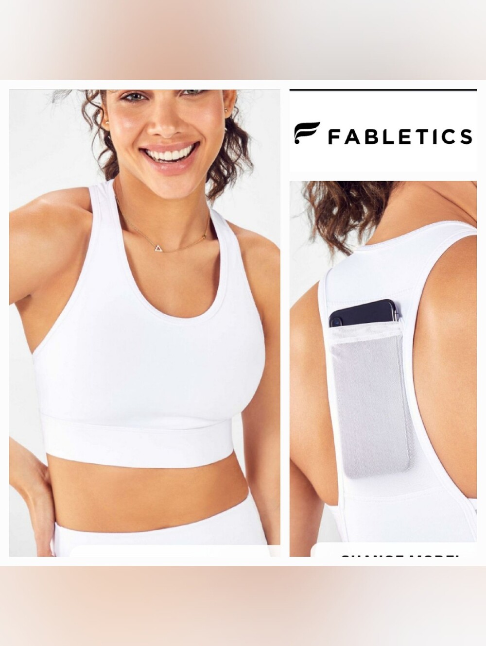 Fabletics On-The-Go Medium Impact Sports Bra White/White Shine Sz Small
